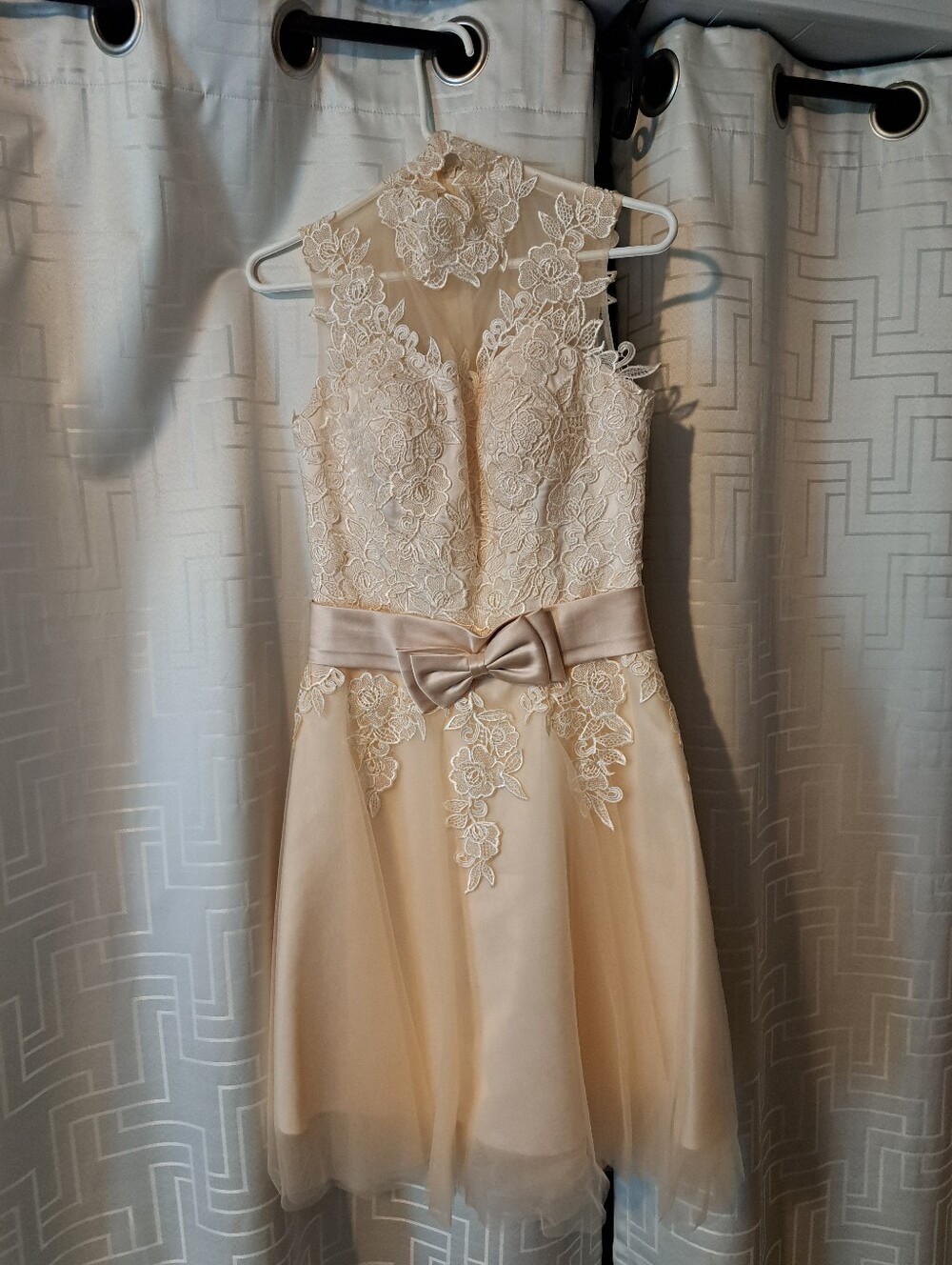 Cream Lace Tulle Party Dress with Bow